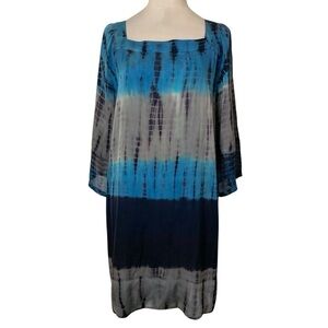 Gypsy 05 Women’s Large Blue Gray Black Tie-Dye Silk Blend Square Neck Mini Dress